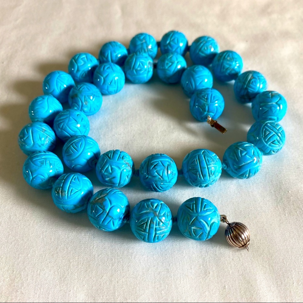 ๐HP๐ Shou Carved Turquoise 925 Silver Necklace - Picture 1 of 16